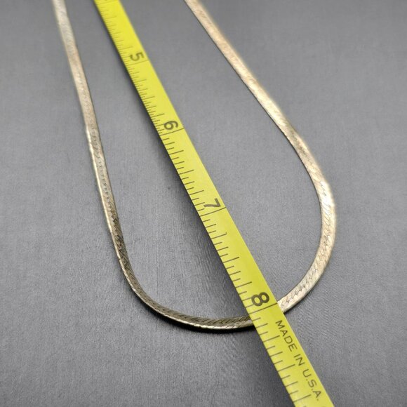 Sterling Silver 'Be Mine' Herringbone 6mm Chain Necklace 16" Double Sided Italy - Picture 5 of 10